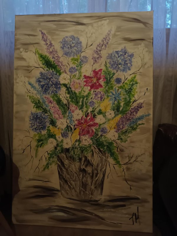 Obraz olejny duży 115 cm x 75 cm kwiaty